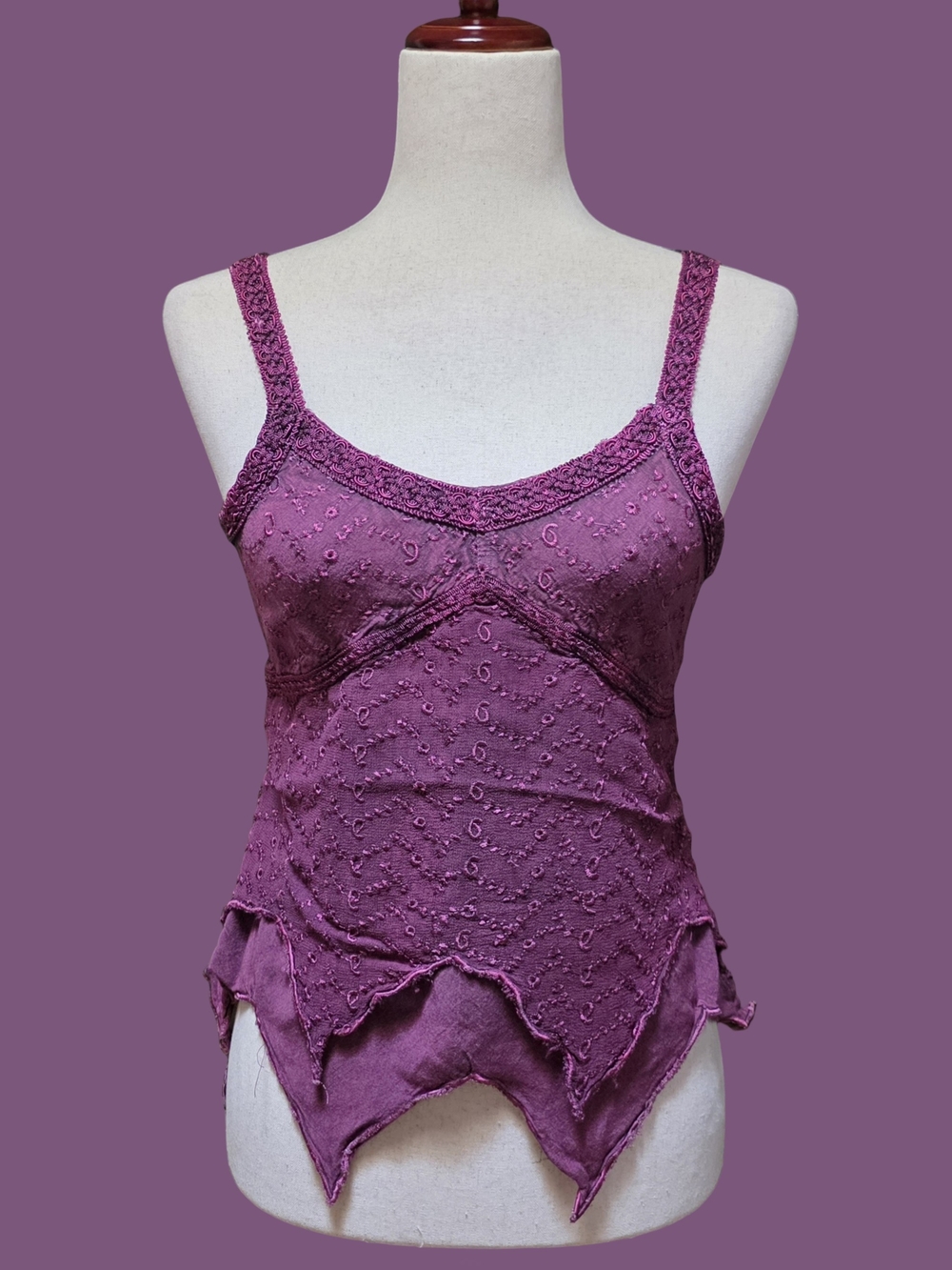 Magic Purple Pink Embroidered Asymmetrical Tank Top